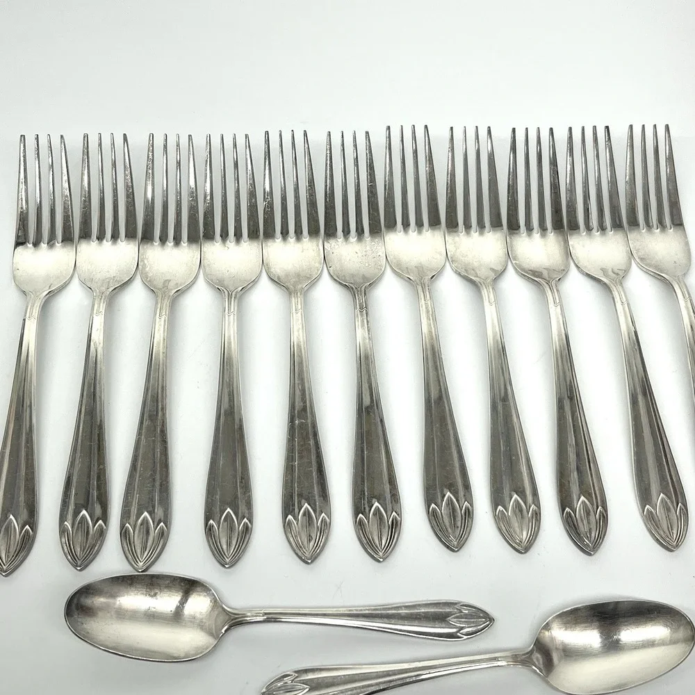 International Silver Lotus Pattern Flatware Set Of 17 Piece Silverplate Korea